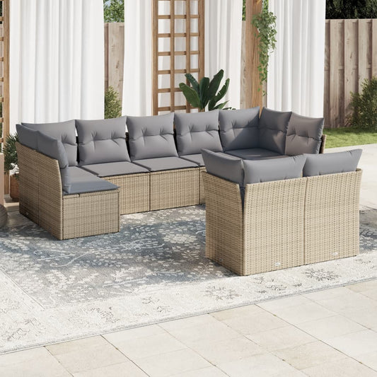 9-tlg. Garten-Sofagarnitur mit Kissen Beige Poly Rattan