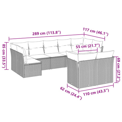 9-tlg. Garten-Sofagarnitur mit Kissen Hellgrau Poly Rattan