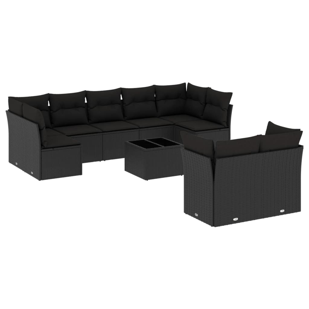 10-tlg. Garten-Sofagarnitur mit Kissen Schwarz Poly Rattan