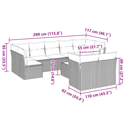 10-tlg. Garten-Sofagarnitur mit Kissen Hellgrau Poly Rattan