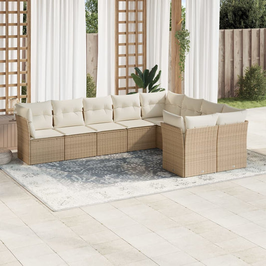 9-tlg. Garten-Sofagarnitur mit Kissen Beige Poly Rattan