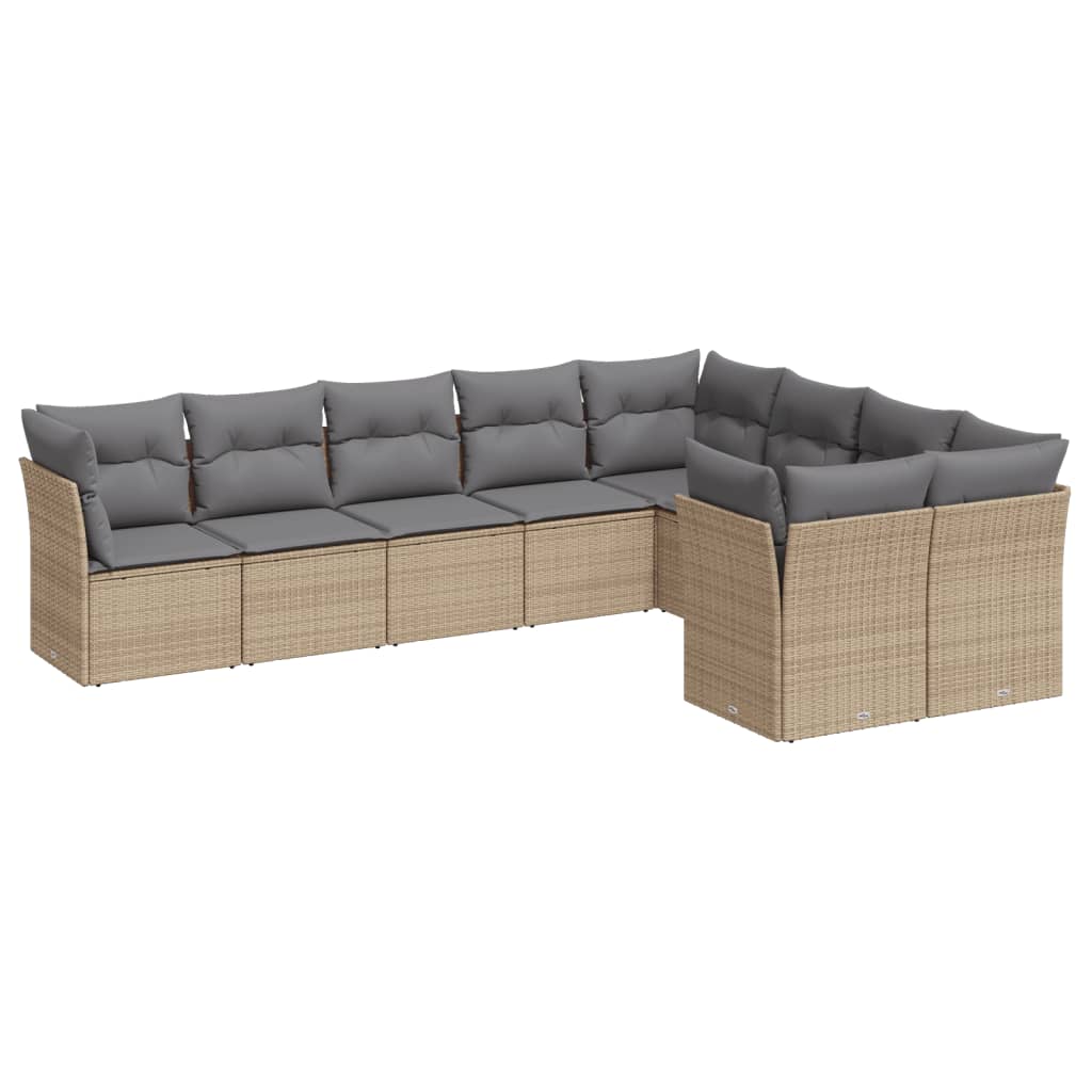 9-tlg. Garten-Sofagarnitur mit Kissen Beige Poly Rattan