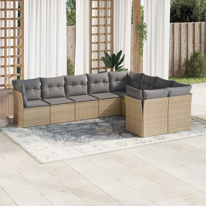 9-tlg. Garten-Sofagarnitur mit Kissen Beige Poly Rattan