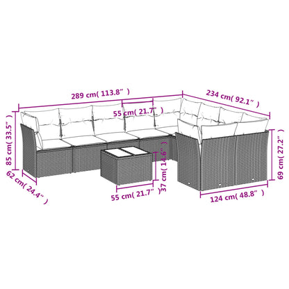 10-tlg. Garten-Sofagarnitur mit Kissen Hellgrau Poly Rattan