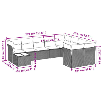 10-tlg. Garten-Sofagarnitur mit Kissen Schwarz Poly Rattan