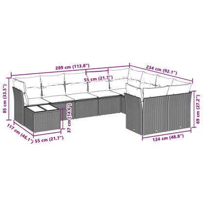 10-tlg. Garten-Sofagarnitur mit Kissen Hellgrau Poly Rattan