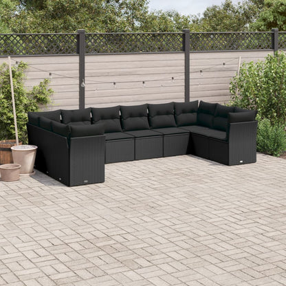 10-tlg. Garten-Sofagarnitur mit Kissen Schwarz Poly Rattan