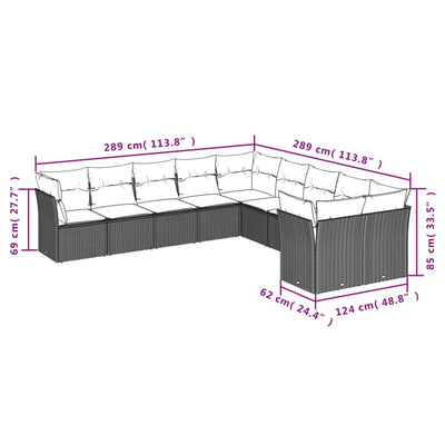 10-tlg. Garten-Sofagarnitur mit Kissen Schwarz Poly Rattan