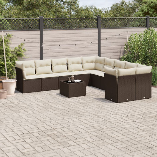 11-tlg. Garten-Sofagarnitur mit Kissen Braun Poly Rattan