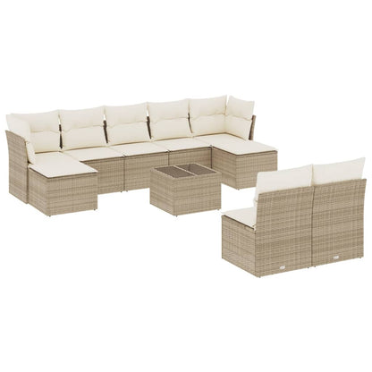 10-tlg. Garten-Sofagarnitur mit Kissen Beige Poly Rattan