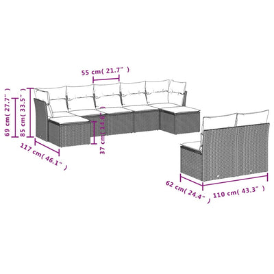 10-tlg. Garten-Sofagarnitur mit Kissen Grau Poly Rattan