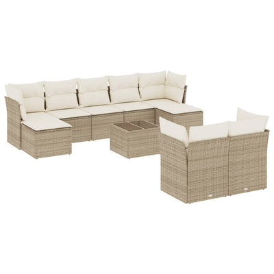 10-tlg. Garten-Sofagarnitur mit Kissen Beige Poly Rattan