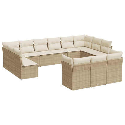 13-tlg. Garten-Sofagarnitur mit Kissen Beige Poly Rattan