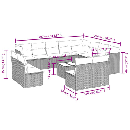 13-tlg. Garten-Sofagarnitur mit Kissen Beige Poly Rattan