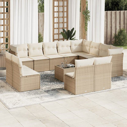 13-tlg. Garten-Sofagarnitur mit Kissen Beige Poly Rattan