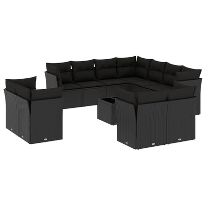 12-tlg. Garten-Sofagarnitur mit Kissen Schwarz Poly Rattan