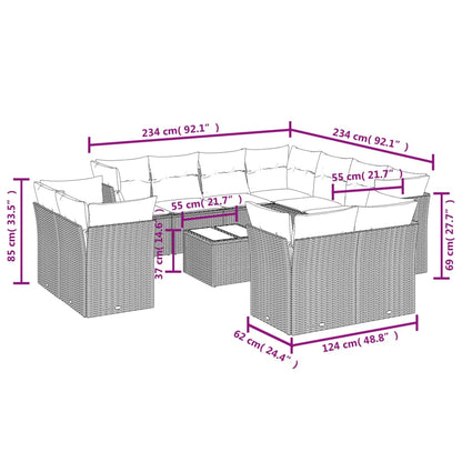 12-tlg. Garten-Sofagarnitur mit Kissen Schwarz Poly Rattan