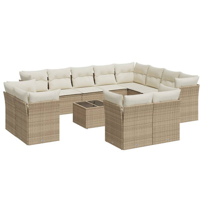 13-tlg. Garten-Sofagarnitur mit Kissen Beige Poly Rattan