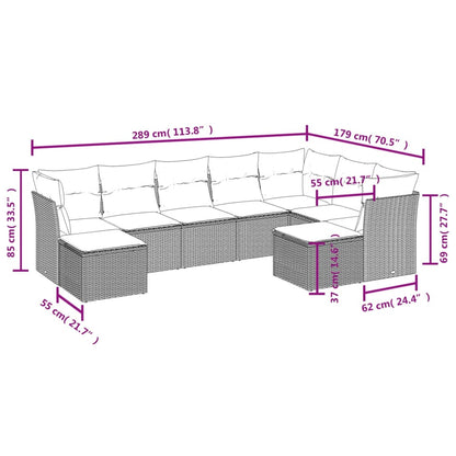 9-tlg. Garten-Sofagarnitur mit Kissen Beige Poly Rattan