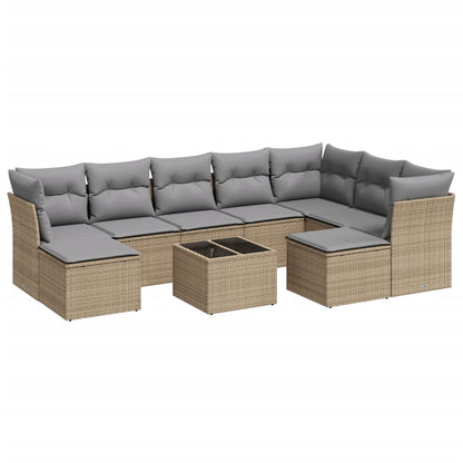 10-tlg. Garten-Sofagarnitur mit Kissen Beige Poly Rattan