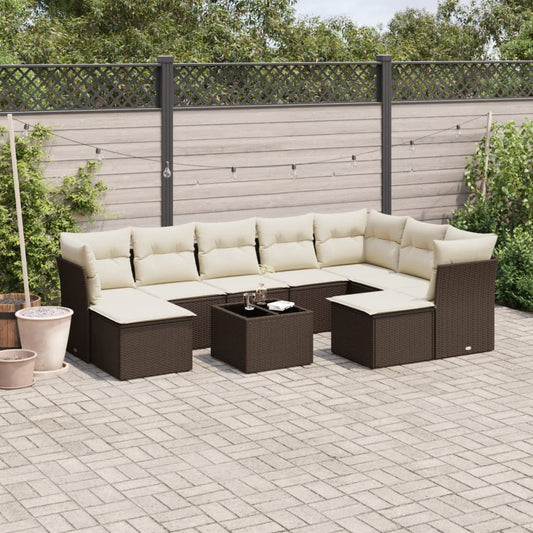 10-tlg. Garten-Sofagarnitur mit Kissen Braun Poly Rattan