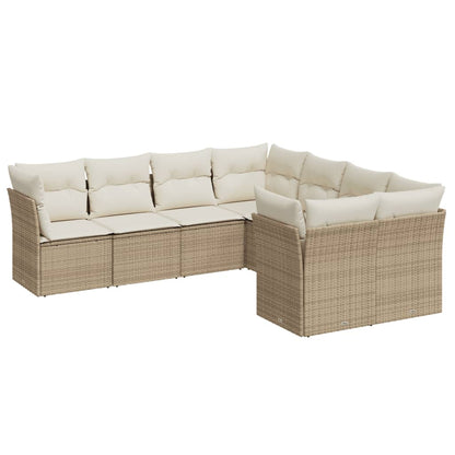 8-tlg. Garten-Sofagarnitur mit Kissen Beige Poly Rattan