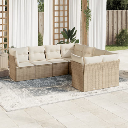 8-tlg. Garten-Sofagarnitur mit Kissen Beige Poly Rattan