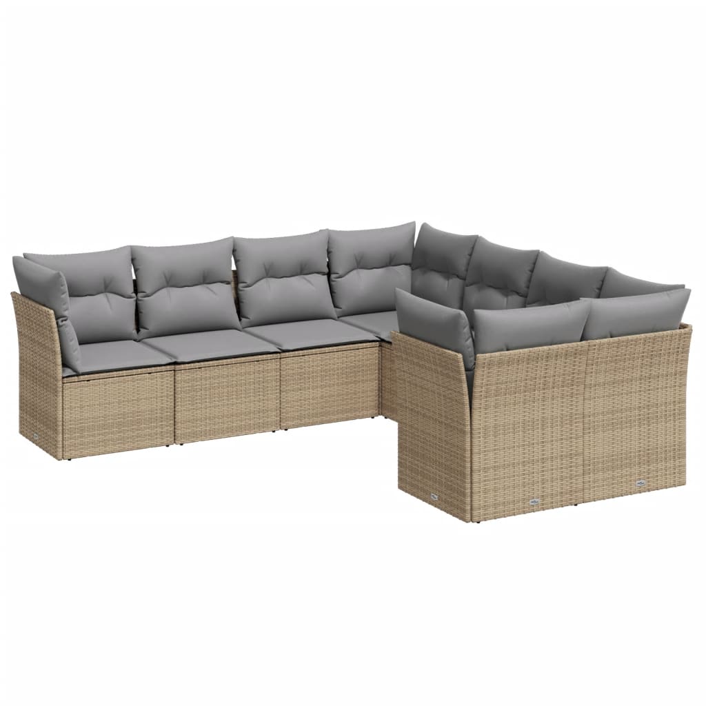 8-tlg. Garten-Sofagarnitur mit Kissen Beige Poly Rattan