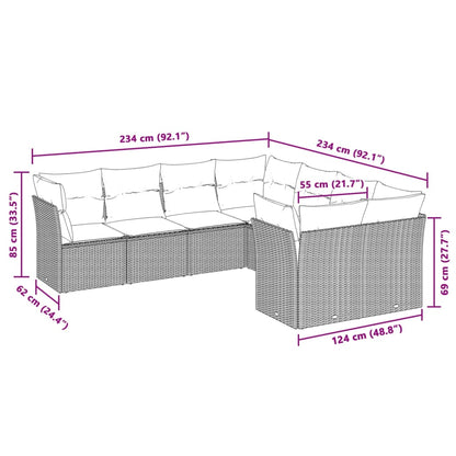 8-tlg. Garten-Sofagarnitur mit Kissen Hellgrau Poly Rattan