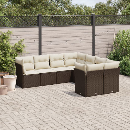 8-tlg. Garten-Sofagarnitur mit Kissen Braun Poly Rattan