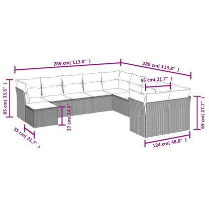 11-tlg. Garten-Sofagarnitur mit Kissen Schwarz Poly Rattan