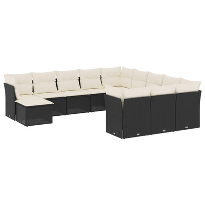 12-tlg. Garten-Sofagarnitur mit Kissen Schwarz Poly Rattan