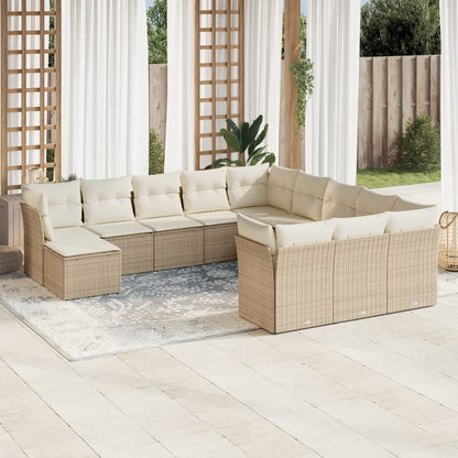 12-tlg. Garten-Sofagarnitur mit Kissen Beige Poly Rattan