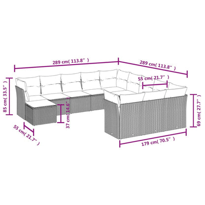 12-tlg. Garten-Sofagarnitur mit Kissen Beige Poly Rattan