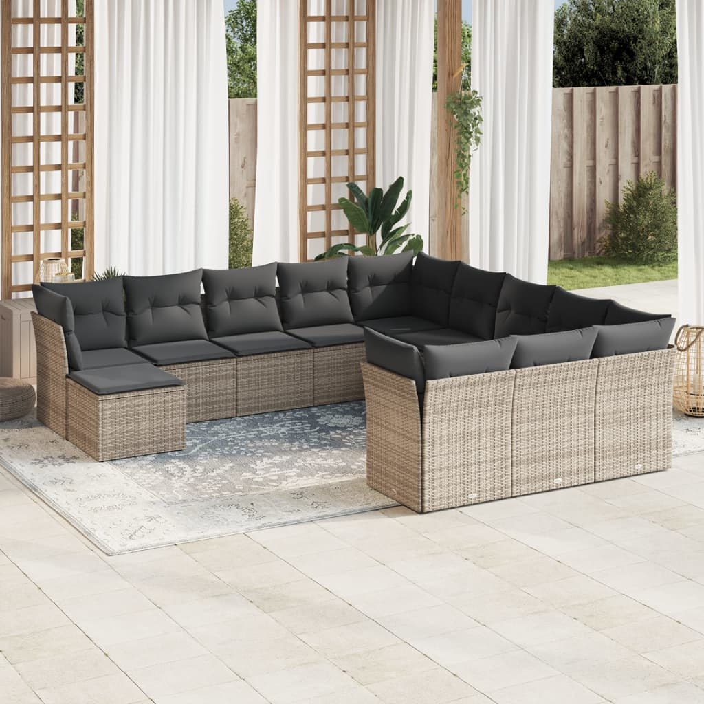 12-tlg. Garten-Sofagarnitur mit Kissen Grau Poly Rattan