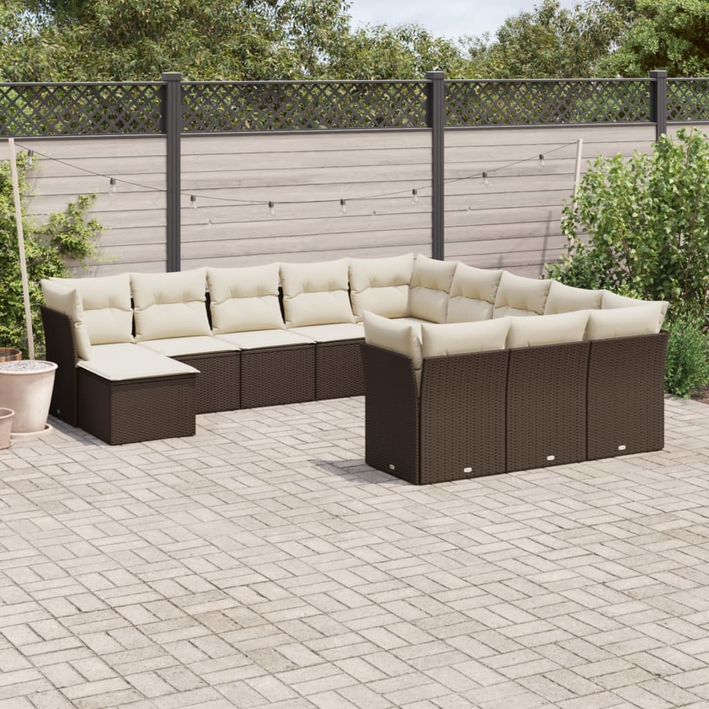 12-tlg. Garten-Sofagarnitur mit Kissen Braun Poly Rattan