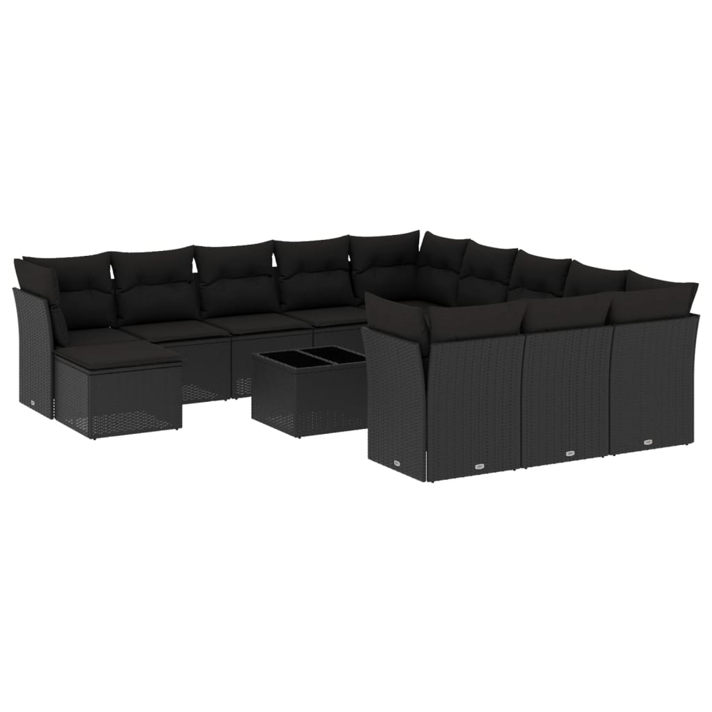 13-tlg. Garten-Sofagarnitur mit Kissen Schwarz Poly Rattan