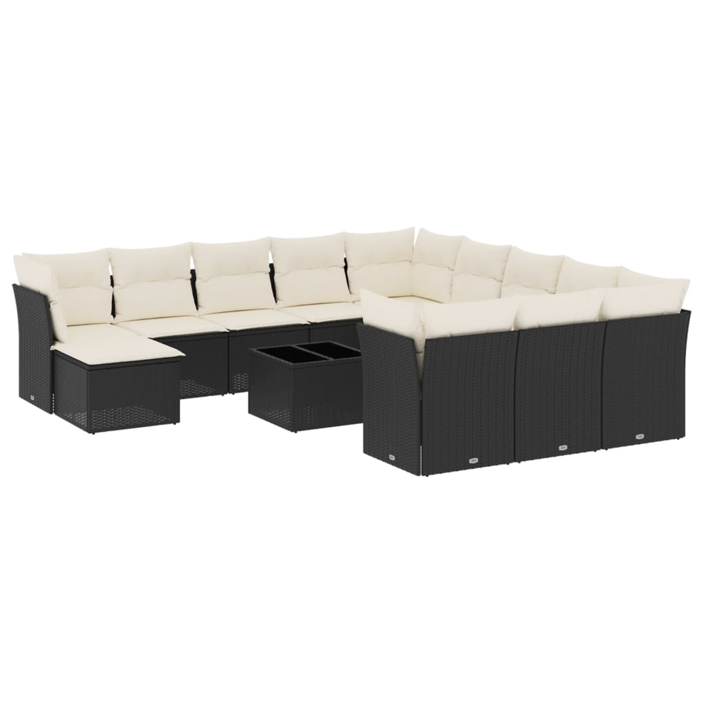 13-tlg. Garten-Sofagarnitur mit Kissen Schwarz Poly Rattan