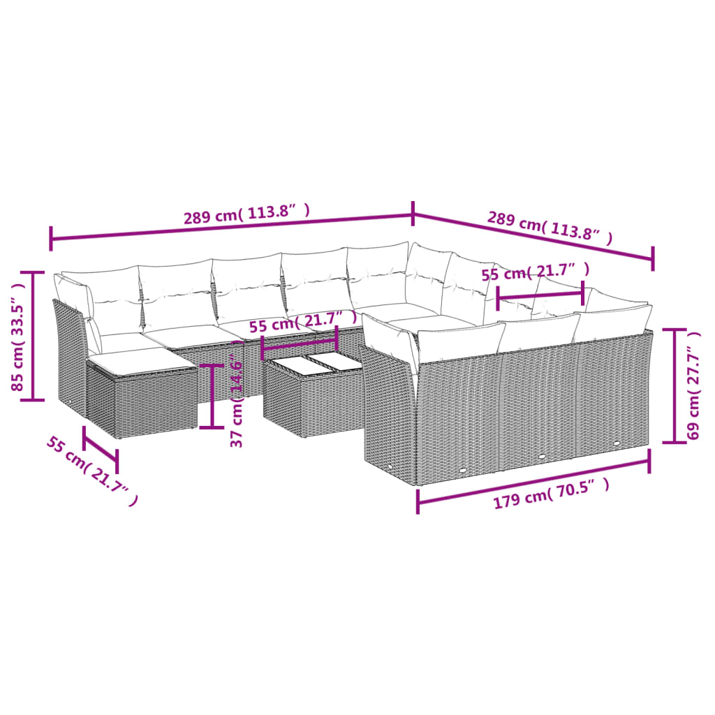 13-tlg. Garten-Sofagarnitur mit Kissen Schwarz Poly Rattan