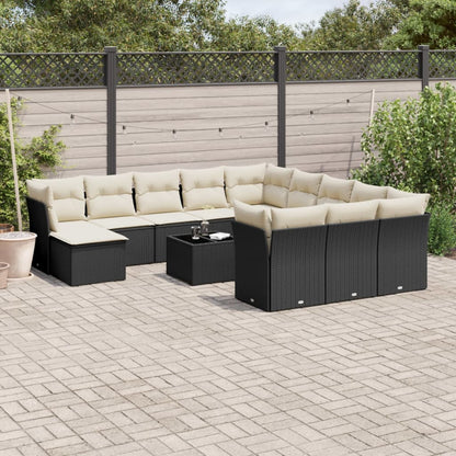 13-tlg. Garten-Sofagarnitur mit Kissen Schwarz Poly Rattan