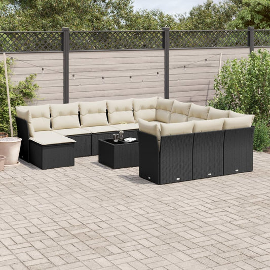 13-tlg. Garten-Sofagarnitur mit Kissen Schwarz Poly Rattan