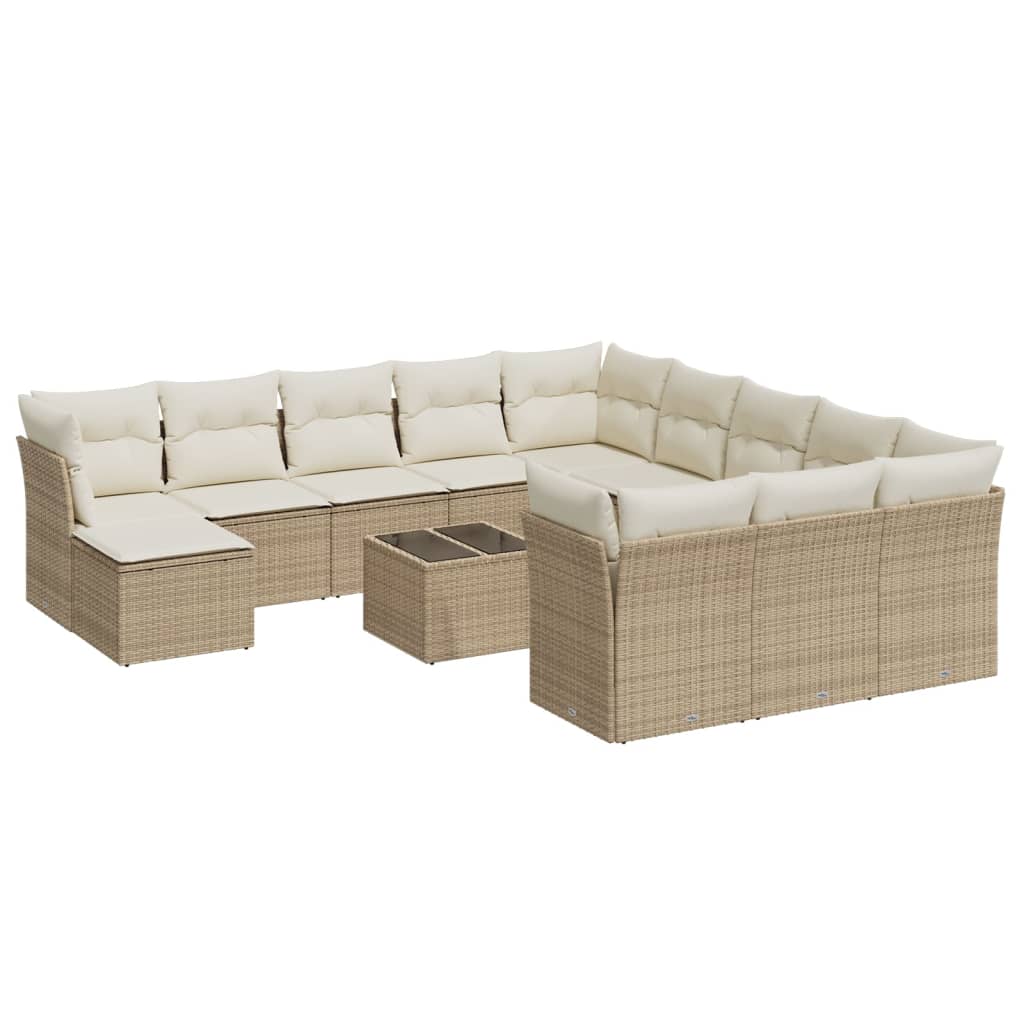 13-tlg. Garten-Sofagarnitur mit Kissen Beige Poly Rattan