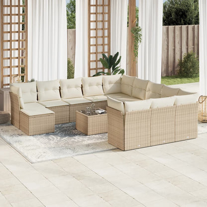 13-tlg. Garten-Sofagarnitur mit Kissen Beige Poly Rattan