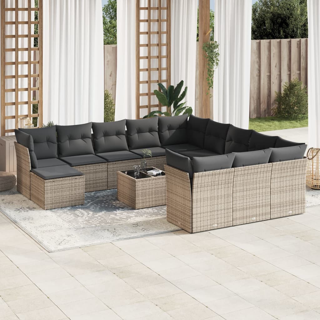 13-tlg. Garten-Sofagarnitur mit Kissen Grau Poly Rattan