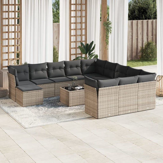 13-tlg. Garten-Sofagarnitur mit Kissen Grau Poly Rattan