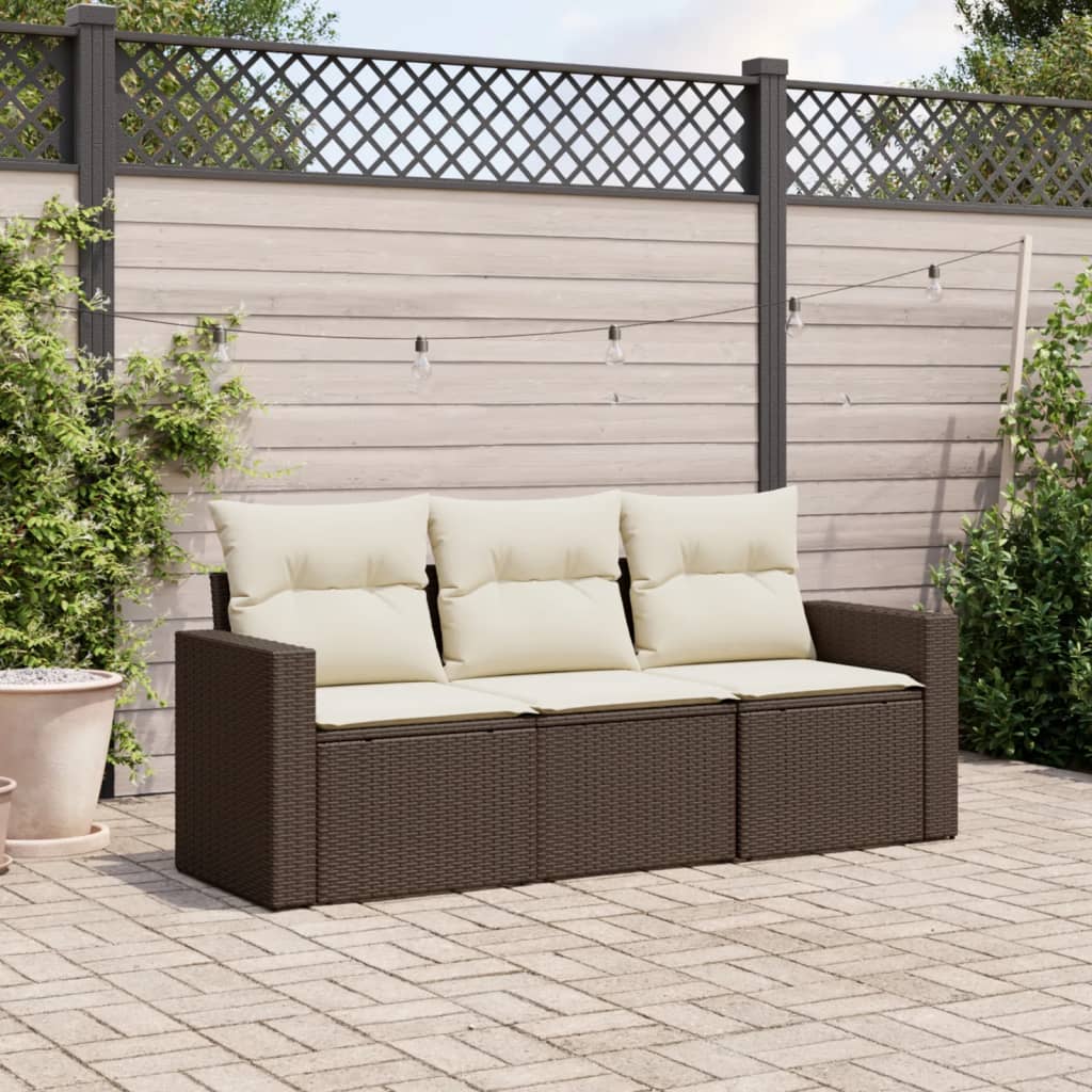 3-tlg. Garten-Sofagarnitur mit Kissen Braun Poly Rattan