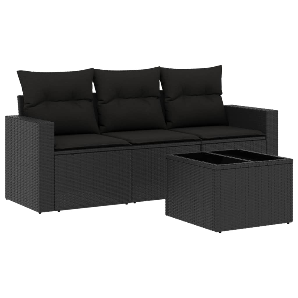 4-tlg. Garten-Sofagarnitur mit Kissen Schwarz Poly Rattan