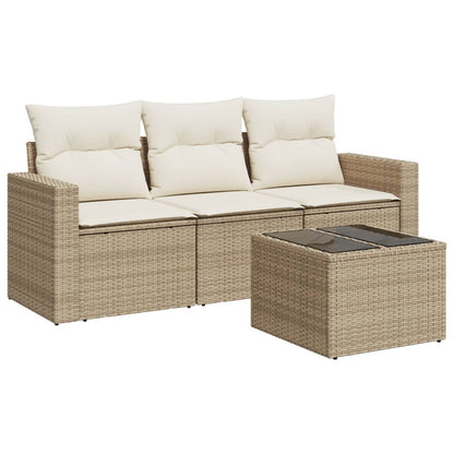 4-tlg. Garten-Sofagarnitur mit Kissen Beige Poly Rattan