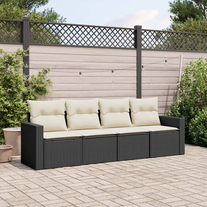 4-tlg. Garten-Sofagarnitur mit Kissen Schwarz Poly Rattan