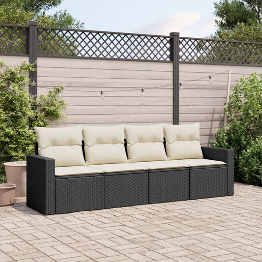 4-tlg. Garten-Sofagarnitur mit Kissen Schwarz Poly Rattan